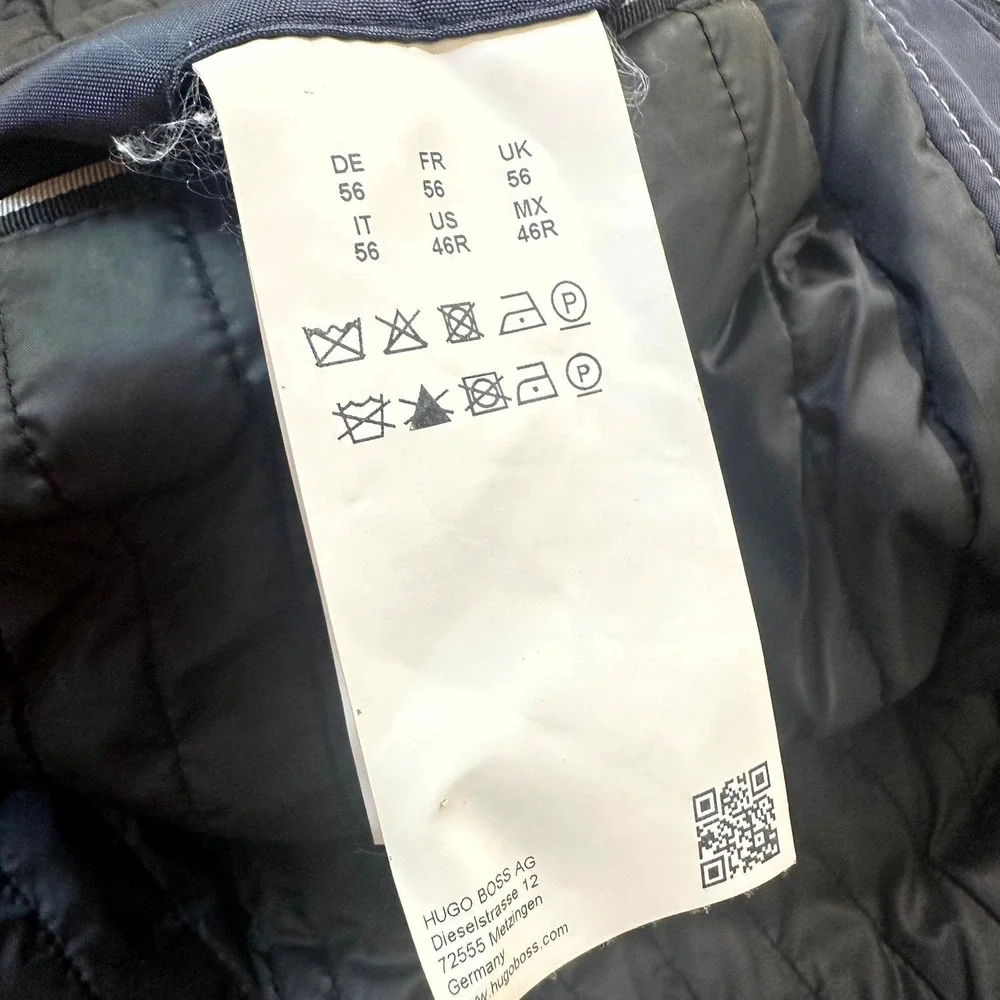 HUGO BOSS Jacket Men's 46R XXL Conaz2 Blue Field Coat‎ Quilted Lining Zip/Button